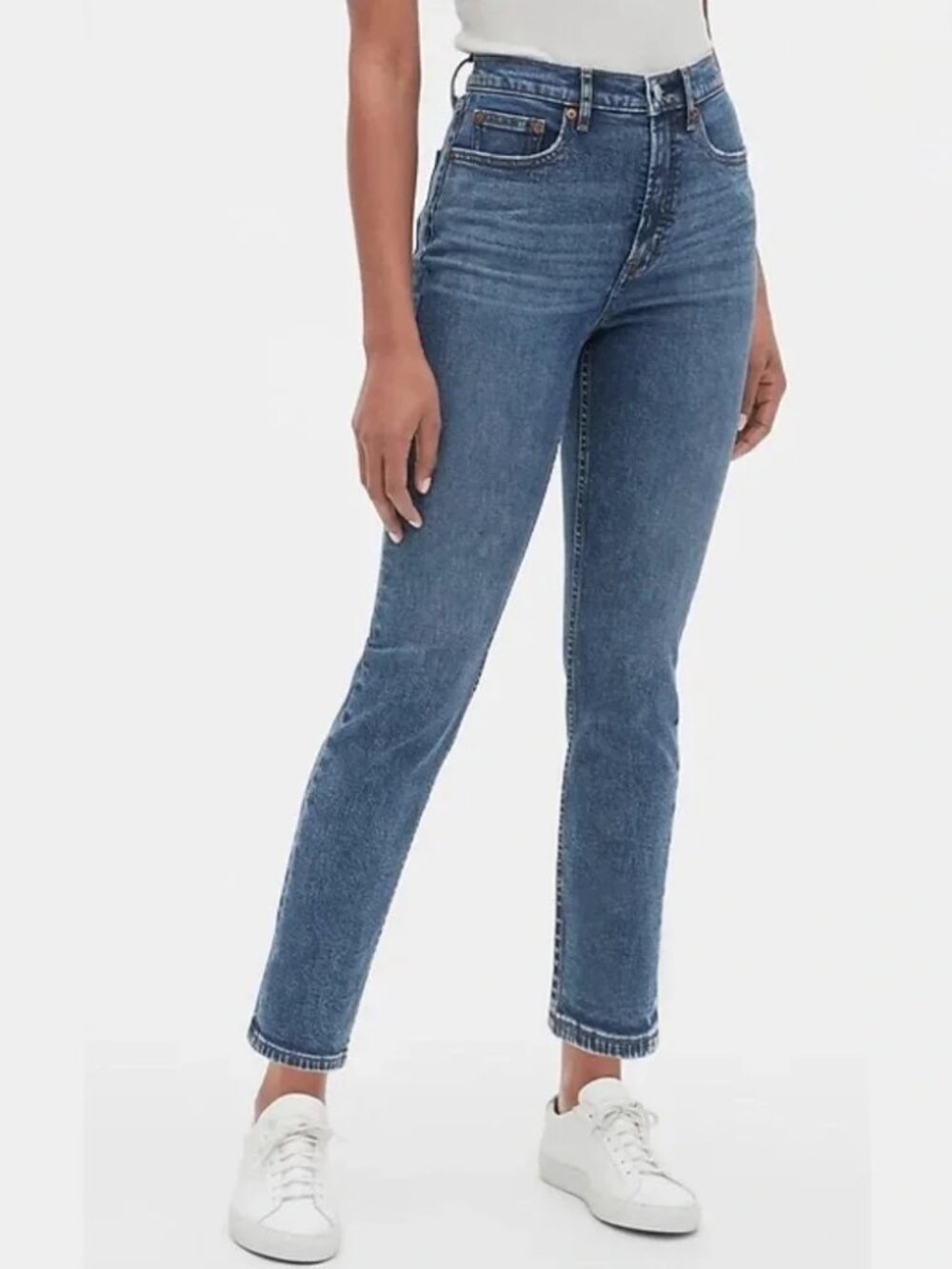 GAP Medium Wash Cigarette High Rise Jeans Stretch Womens 27 Long